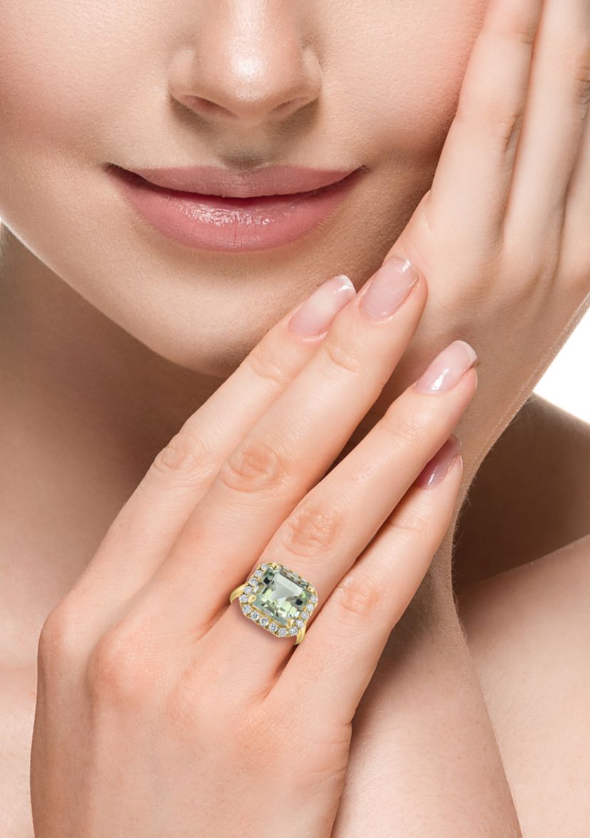 3/4 ct. t.w. Diamond, 7.8 ct. t.w. Green Amethyst Ring in 14K Yellow Gold