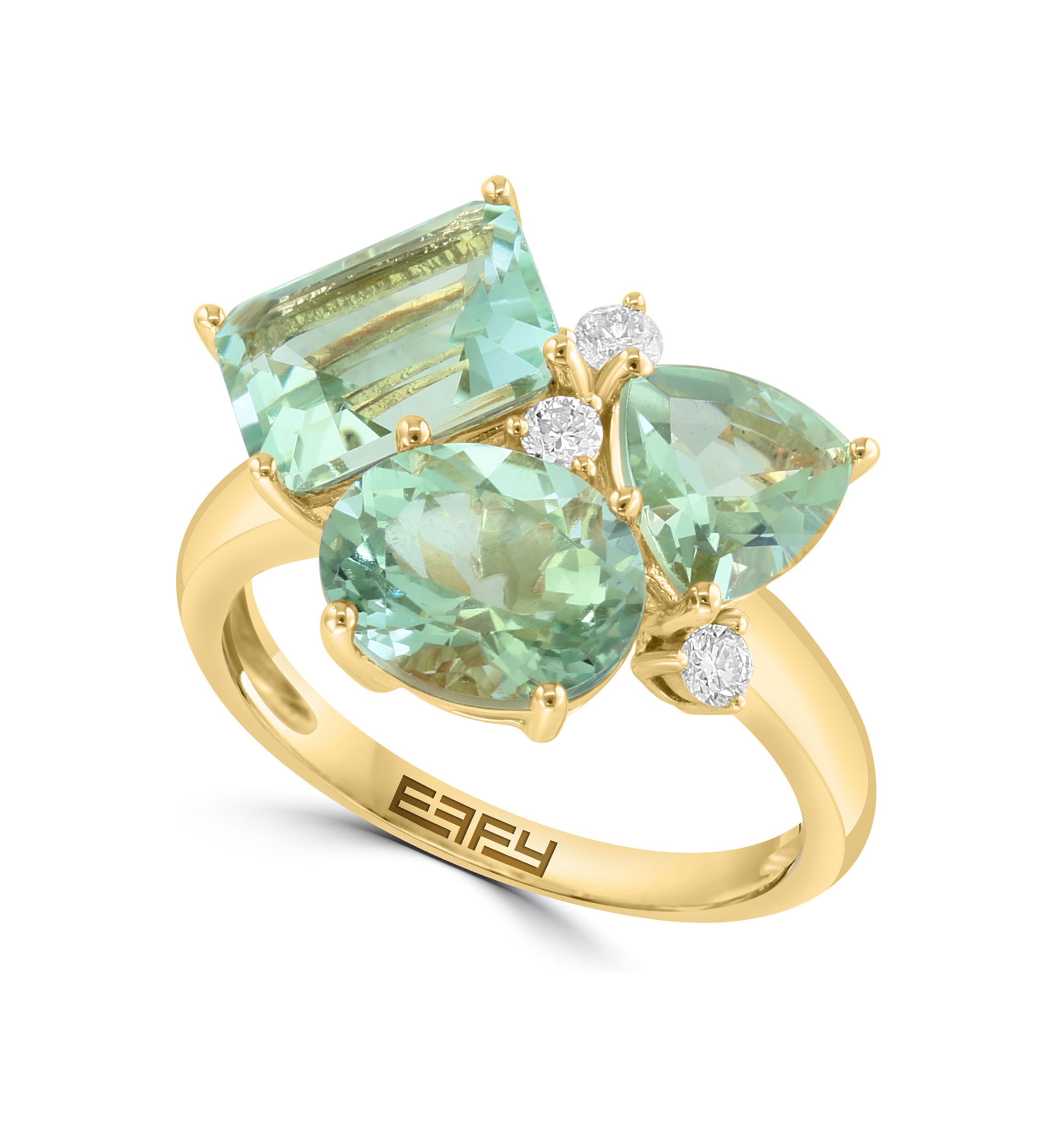 Diamond and Green Amethyst Cluster Ring in 14K Yellow Gold