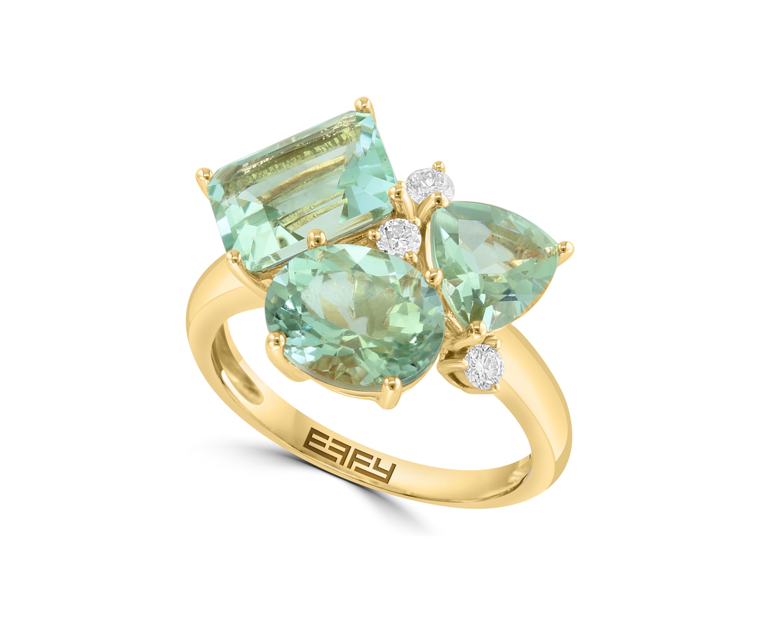 Diamond and Green Amethyst Cluster Ring in 14K Yellow Gold