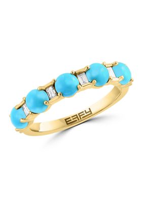 Effy 1/6 Ct. T.w. Diamond, 1.3 Ct. T.w. Turquoise Ring In 14K Yellow Gold