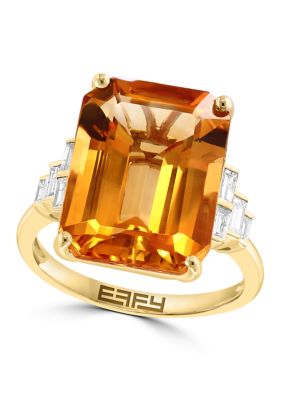 Effy 10.5 ct. t.w. Citrine, 1/10 ct. t.w. Diamond Ring In 14K Yellow Gold -  540045111768974