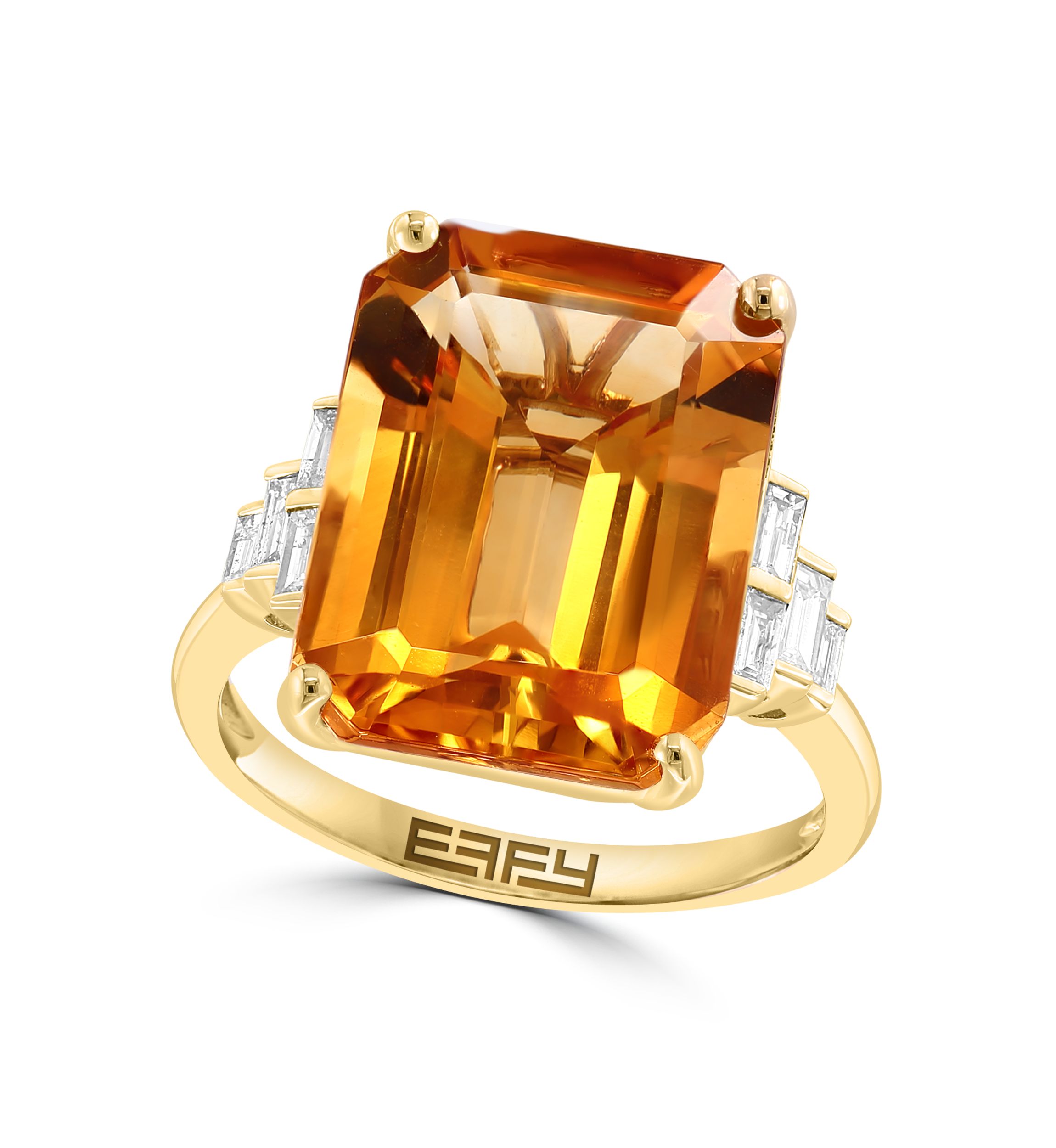 10.5 ct. t.w. Citrine, 1/10 ct. t.w. Diamond Ring In 14K Yellow Gold