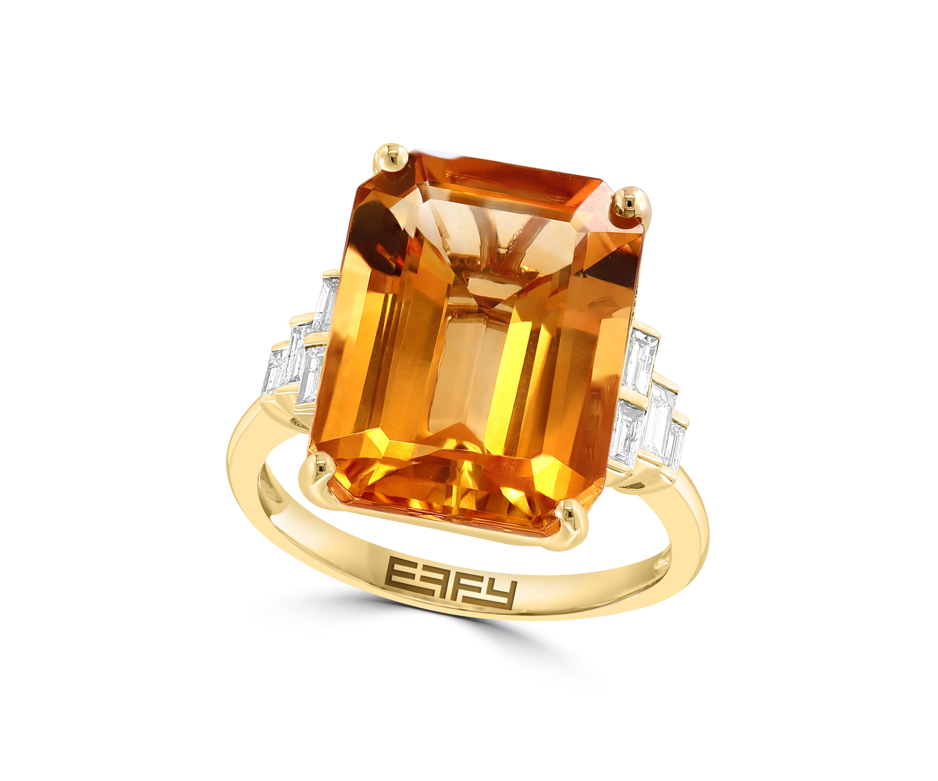 10.5 ct. t.w. Citrine, 1/10 ct. t.w. Diamond Ring In 14K Yellow Gold