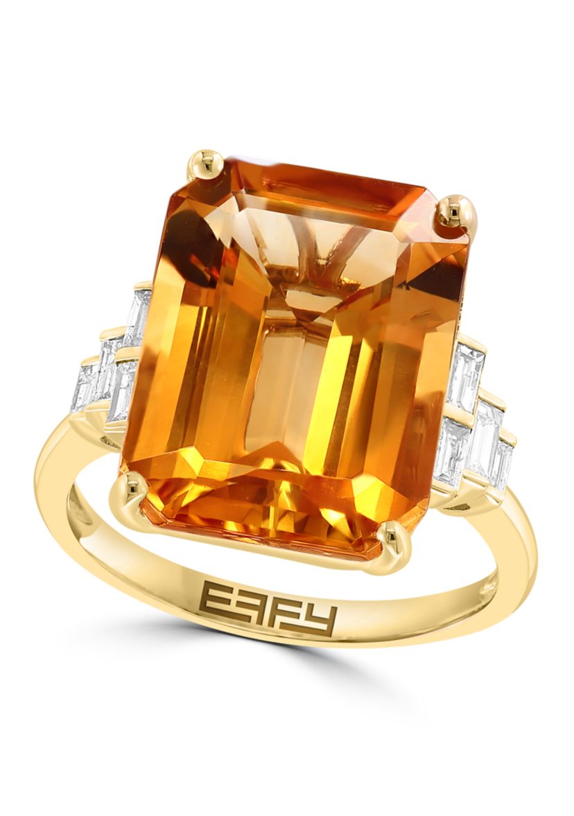 10.5 ct. t.w. Citrine, 1/10 ct. t.w. Diamond Ring In 14K Yellow Gold