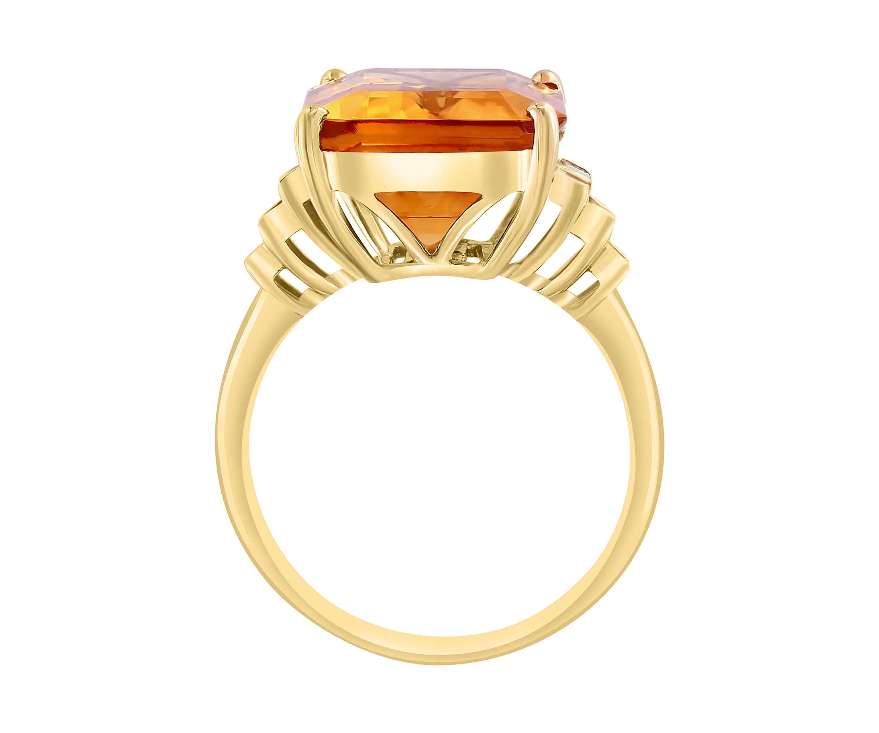 10.5 ct. t.w. Citrine, 1/10 ct. t.w. Diamond Ring In 14K Yellow Gold