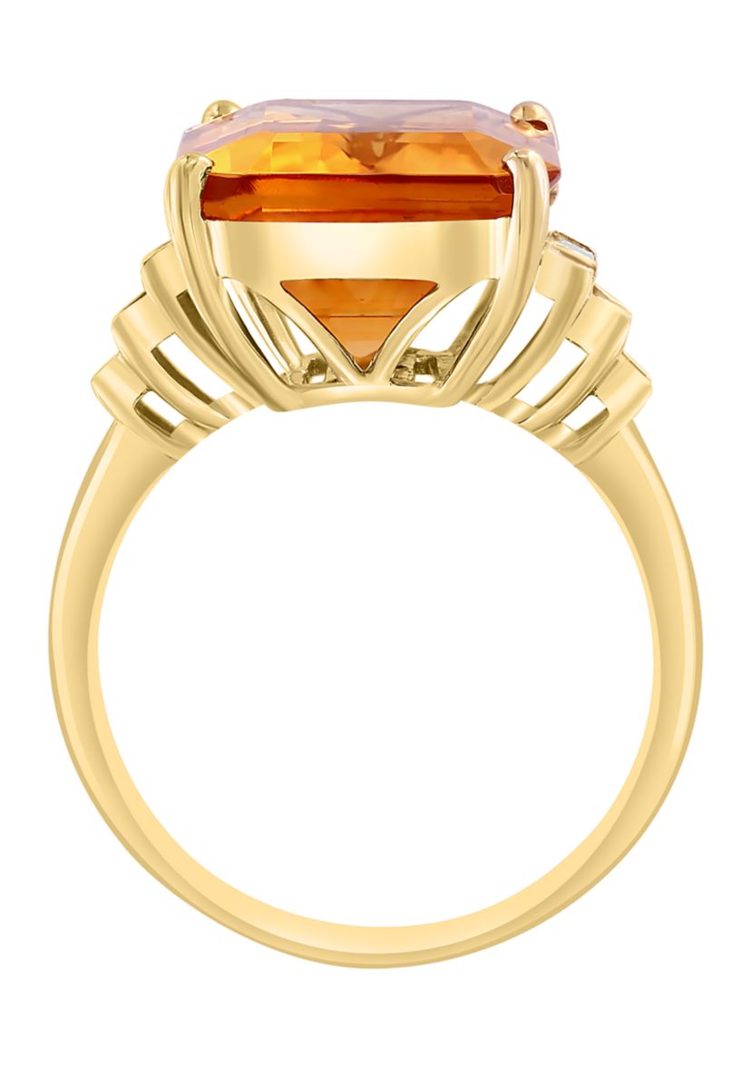 10.5 ct. t.w. Citrine, 1/10 ct. t.w. Diamond Ring In 14K Yellow Gold
