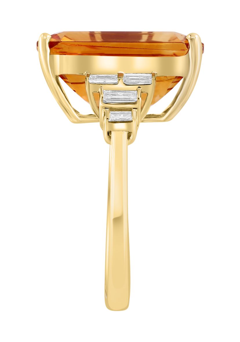 10.5 ct. t.w. Citrine, 1/10 ct. t.w. Diamond Ring In 14K Yellow Gold
