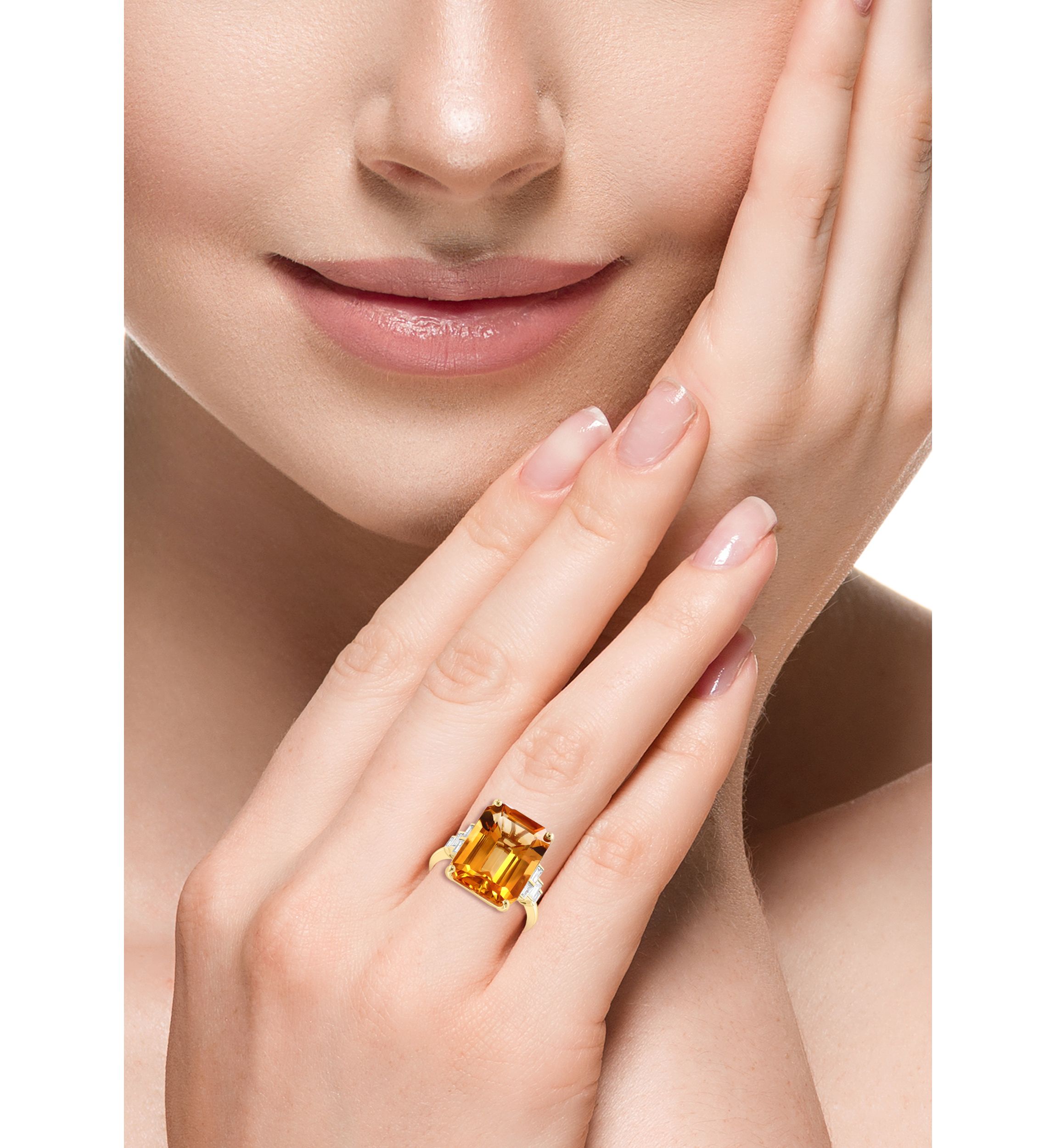 10.5 ct. t.w. Citrine, 1/10 ct. t.w. Diamond Ring In 14K Yellow Gold