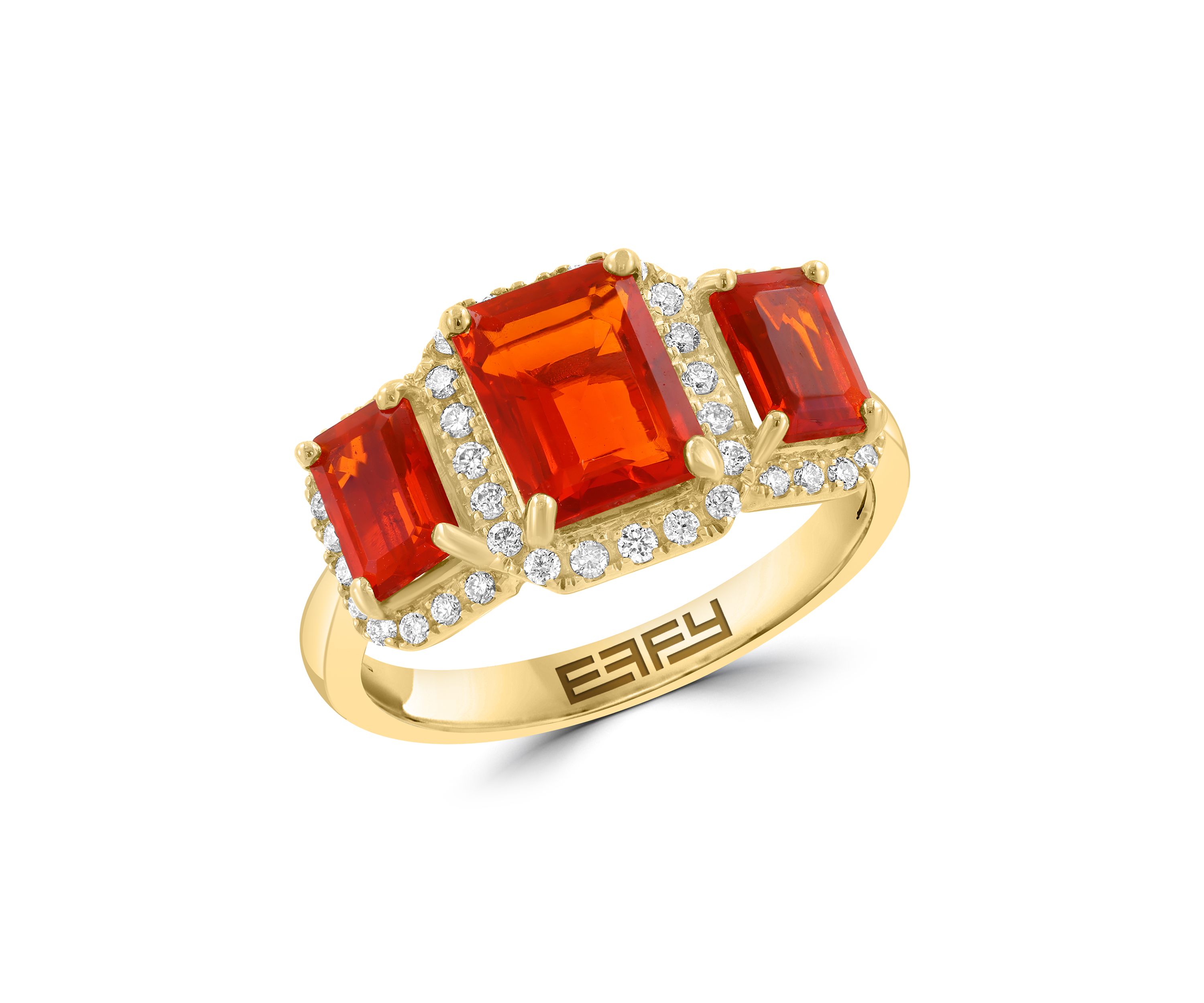 Diamond and Mexican Fire Opal Ring in 14K Yellow Gold