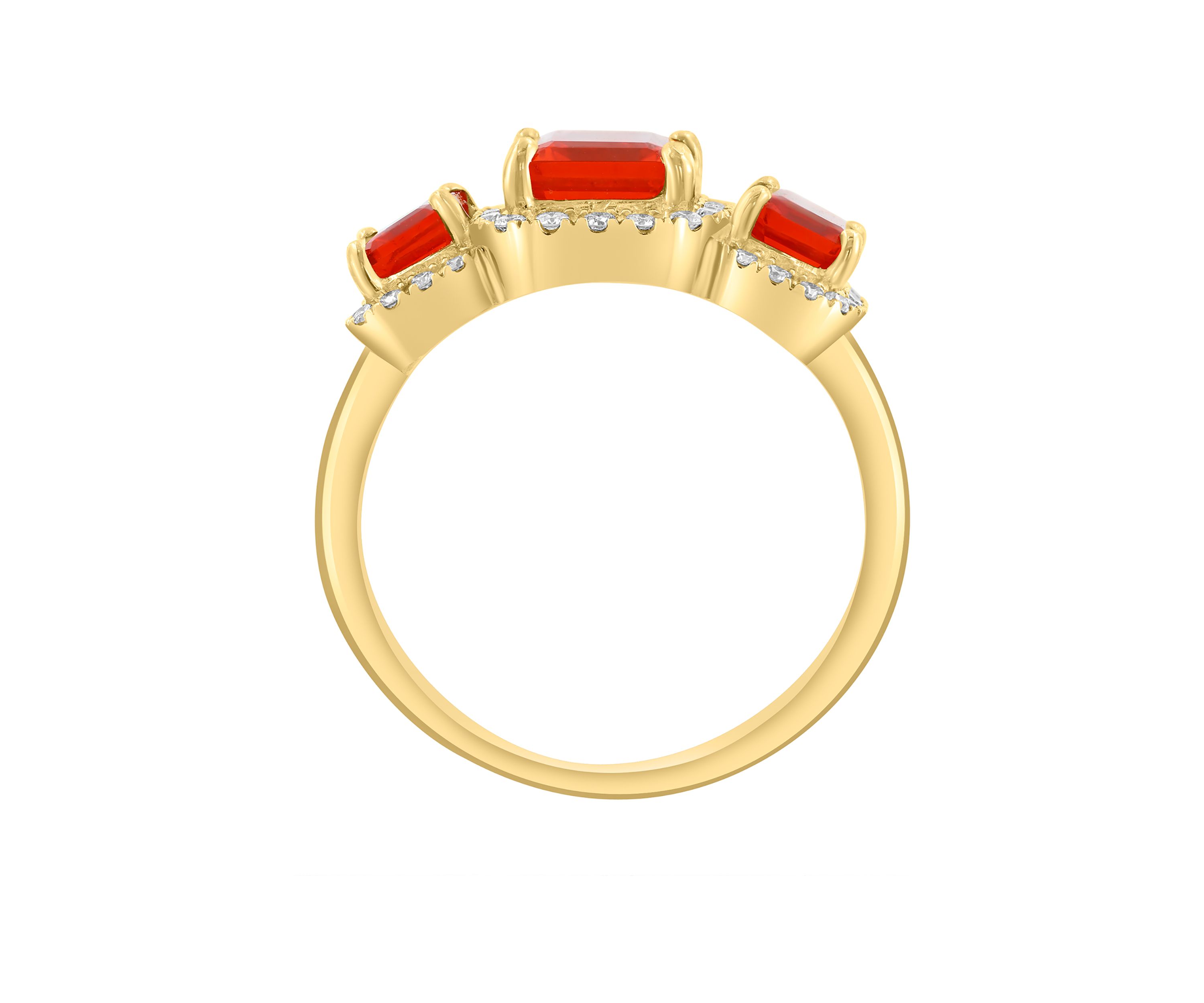 Diamond and Mexican Fire Opal Ring in 14K Yellow Gold