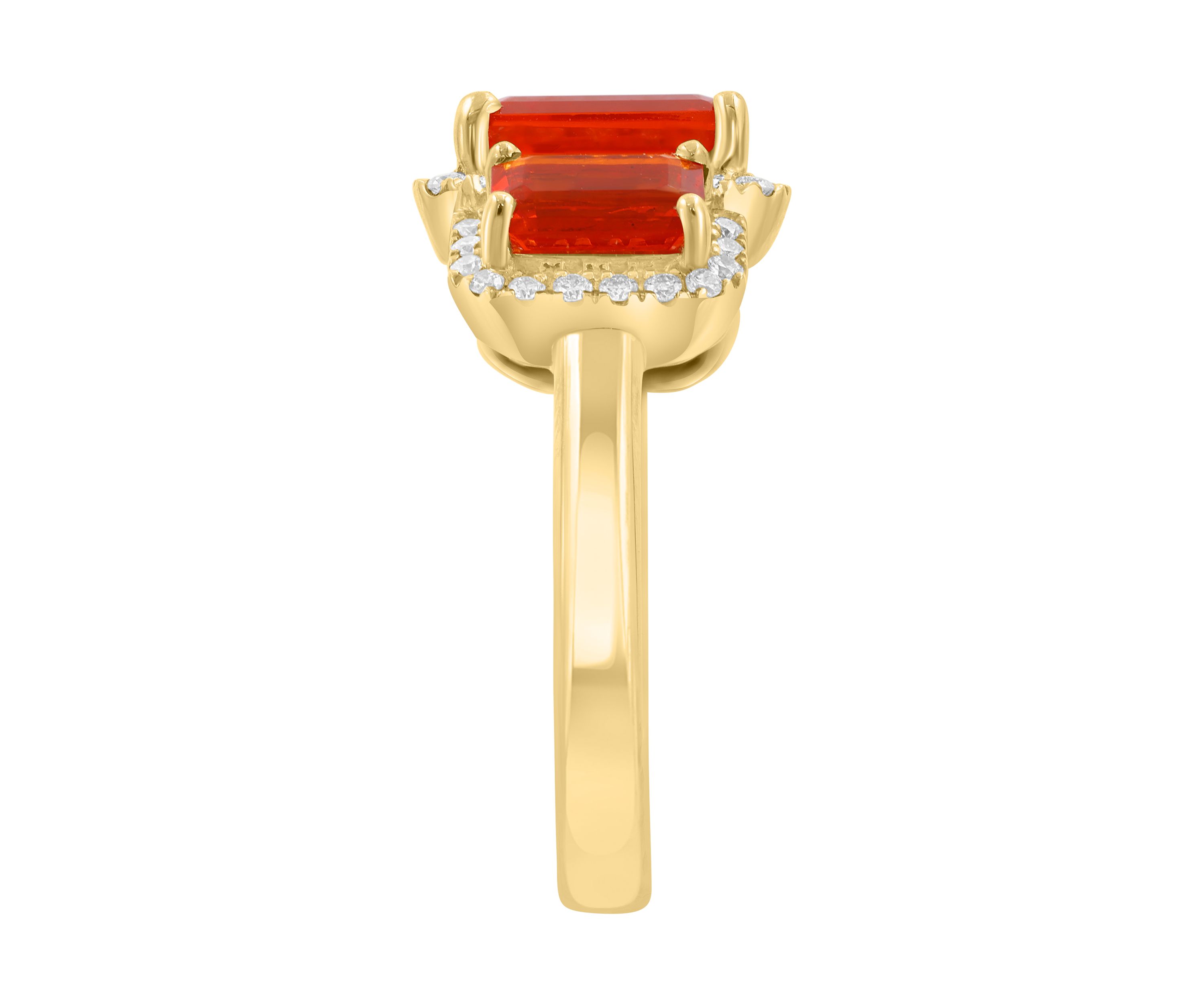 Diamond and Mexican Fire Opal Ring in 14K Yellow Gold