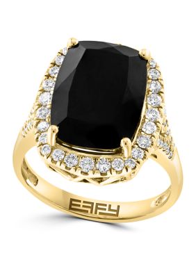 Effy Diamond and Onyx Ring In 14K Yellow Gold, 7 -  0617892850349