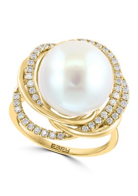 Effy 1/3 Ct. T.w. Diamond And Freshwater Pearl Ring