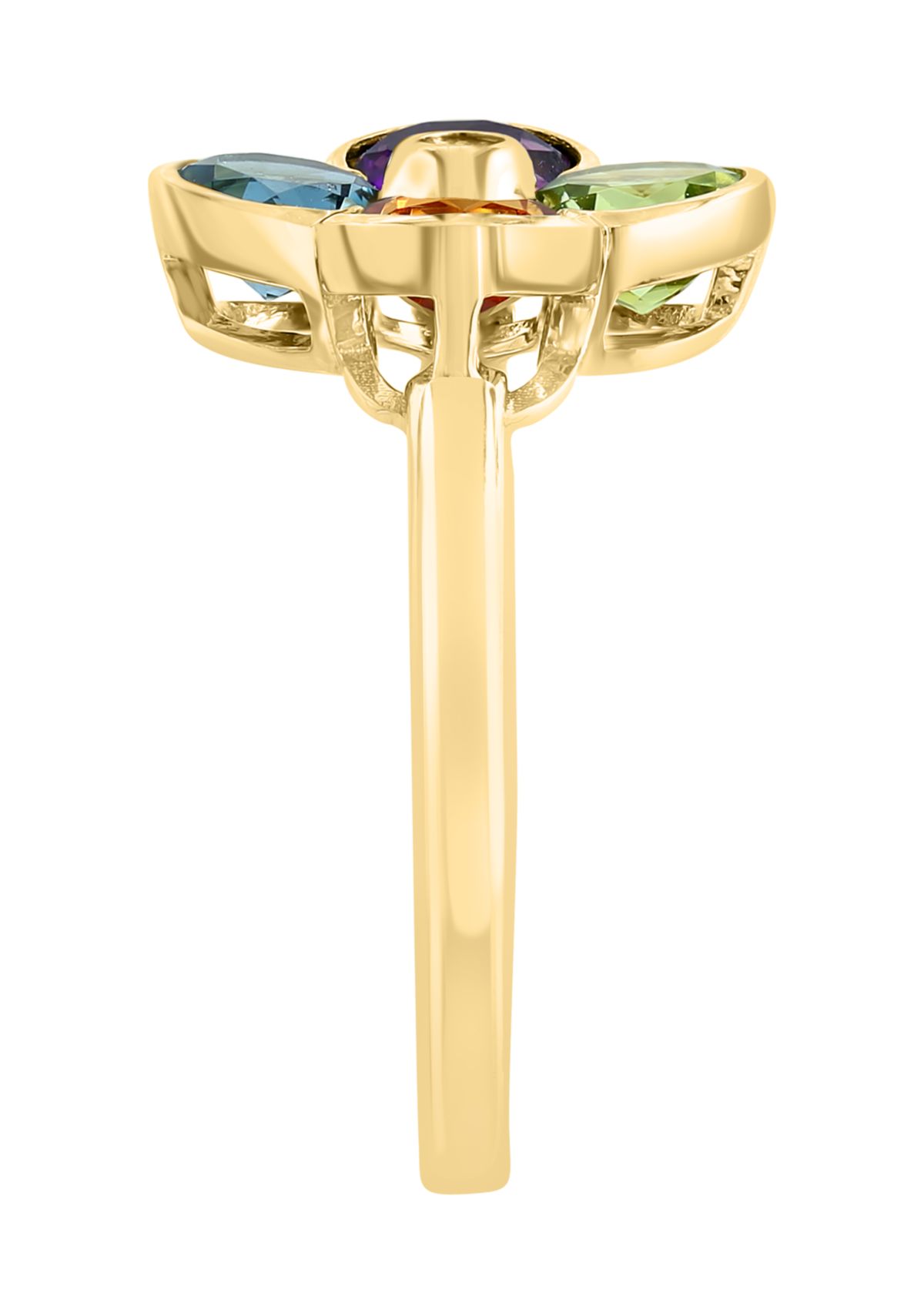 Diamond, Amethyst, London Blue Topaz, Citrine, Peridot Flower Ring 14K Yellow Gold