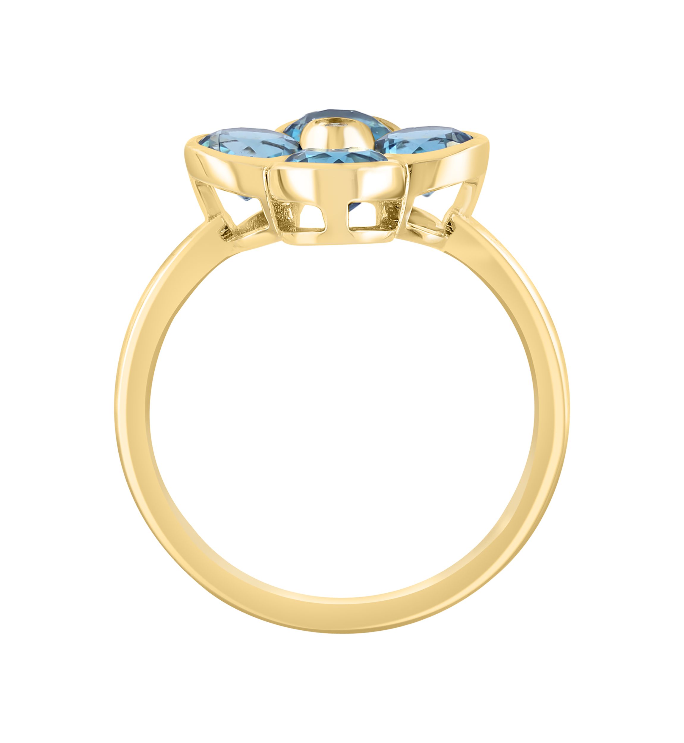 Diamond and Blue Topaz Flower Ring in 14K Yellow Gold