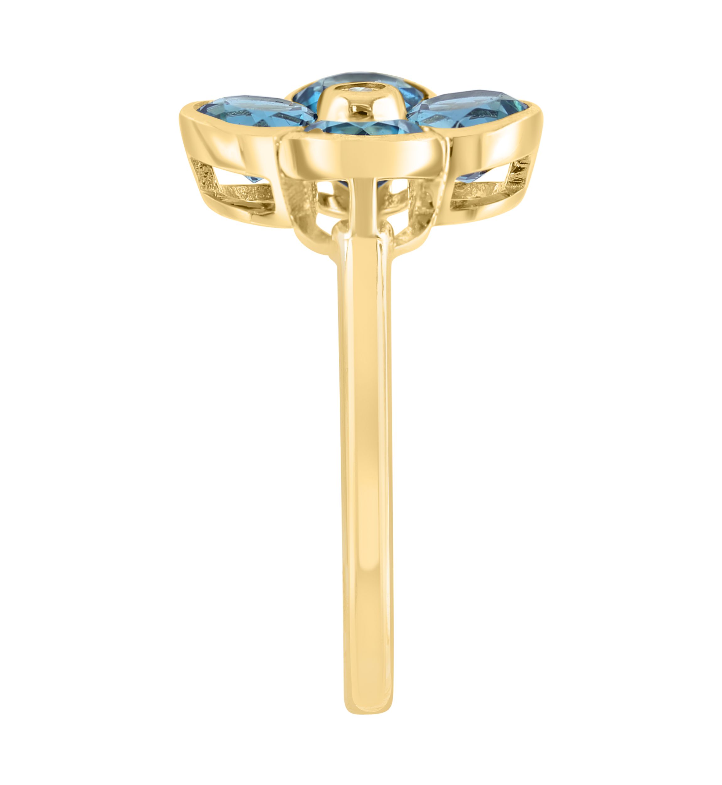Diamond and Blue Topaz Flower Ring in 14K Yellow Gold