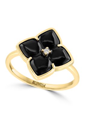 Effy 1/10 Ct. T.w. Diamond, 2.05 Ct. T.w. Onyx Ring In 14K Yellow Gold