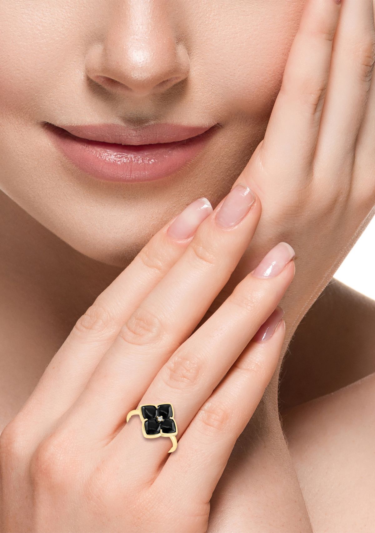 1/10 ct. t.w. Diamond, 2.05 ct. t.w. Onyx Ring in 14K Yellow Gold