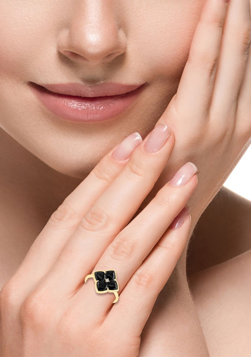 1/10 ct. t.w. Diamond, 2.05 ct. t.w. Onyx Ring in 14K Yellow Gold