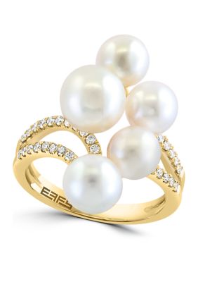 Effy 14K Yellow Gold Diamond, Freshwater Pearl Ring