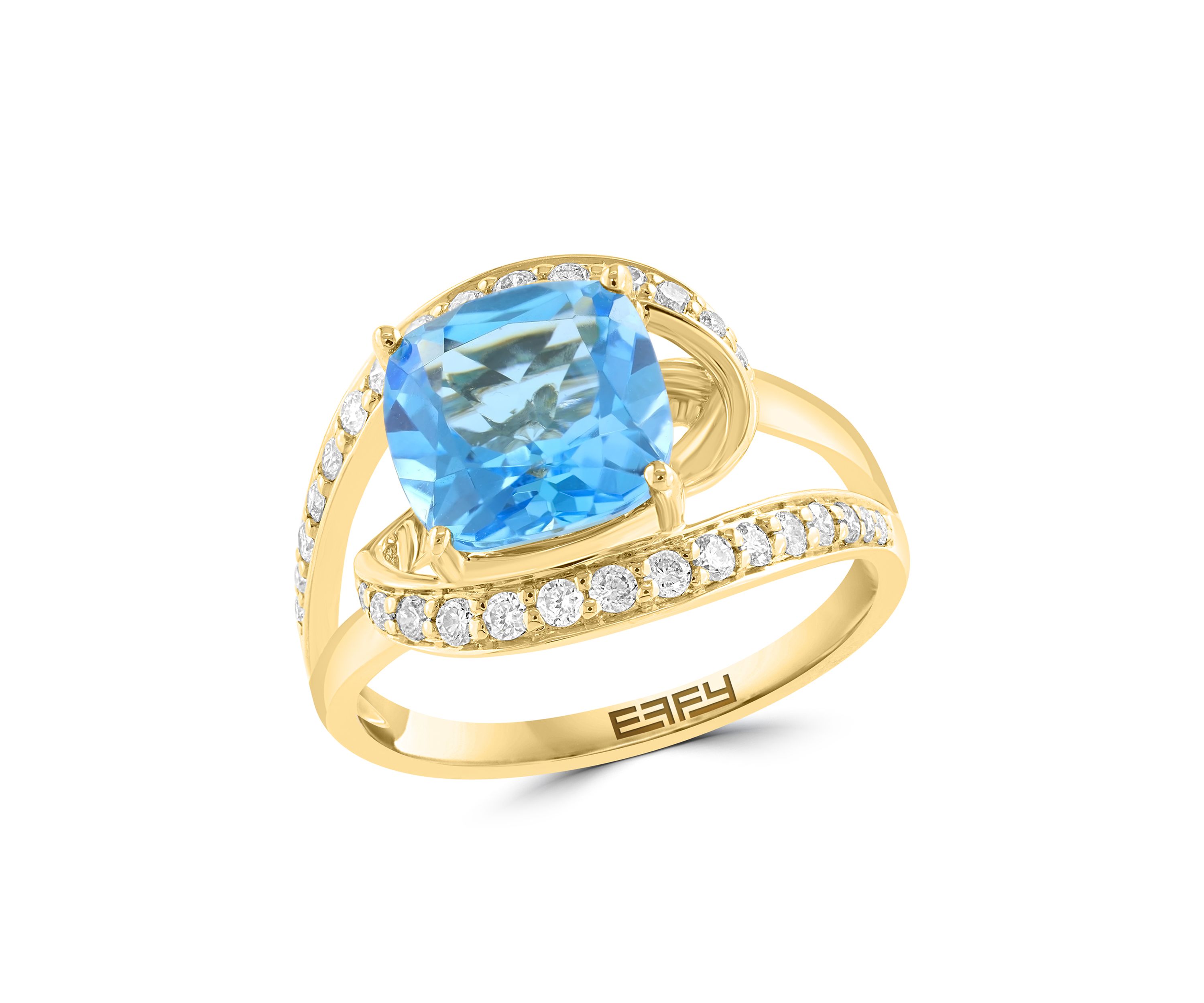 1/3 ct. t.w. Diamond and Blue Topaz Ring in 14K Yellow Gold