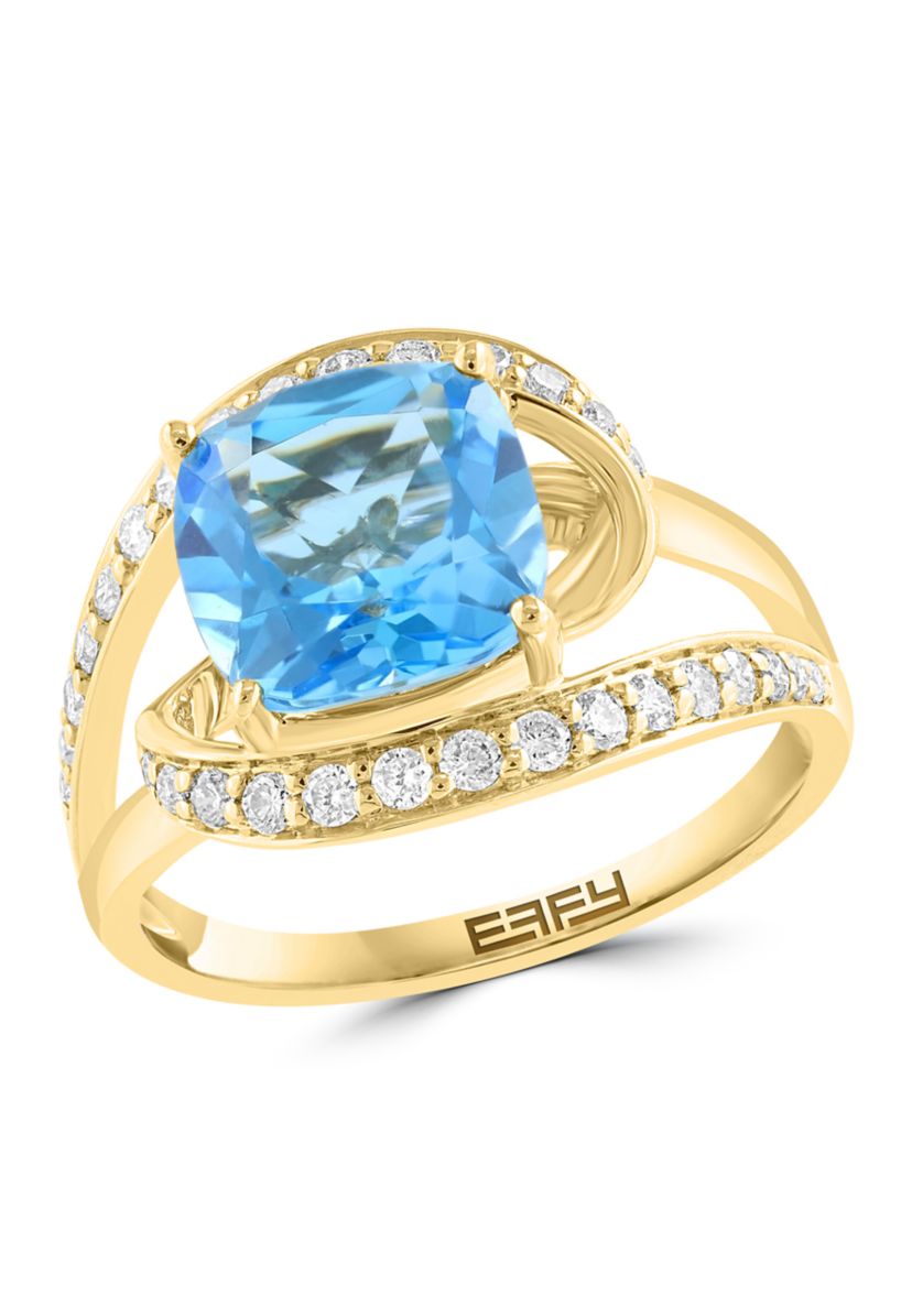1/3 ct. t.w. Diamond and Blue Topaz Ring in 14K Yellow Gold