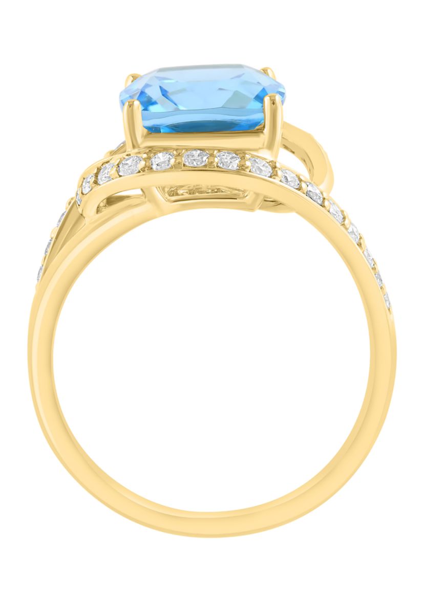 1/3 ct. t.w. Diamond and Blue Topaz Ring in 14K Yellow Gold