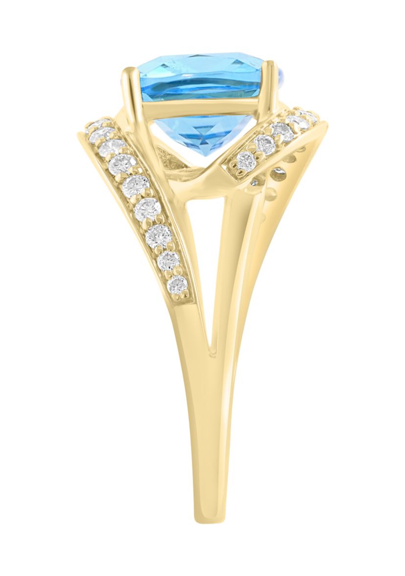 1/3 ct. t.w. Diamond and Blue Topaz Ring in 14K Yellow Gold