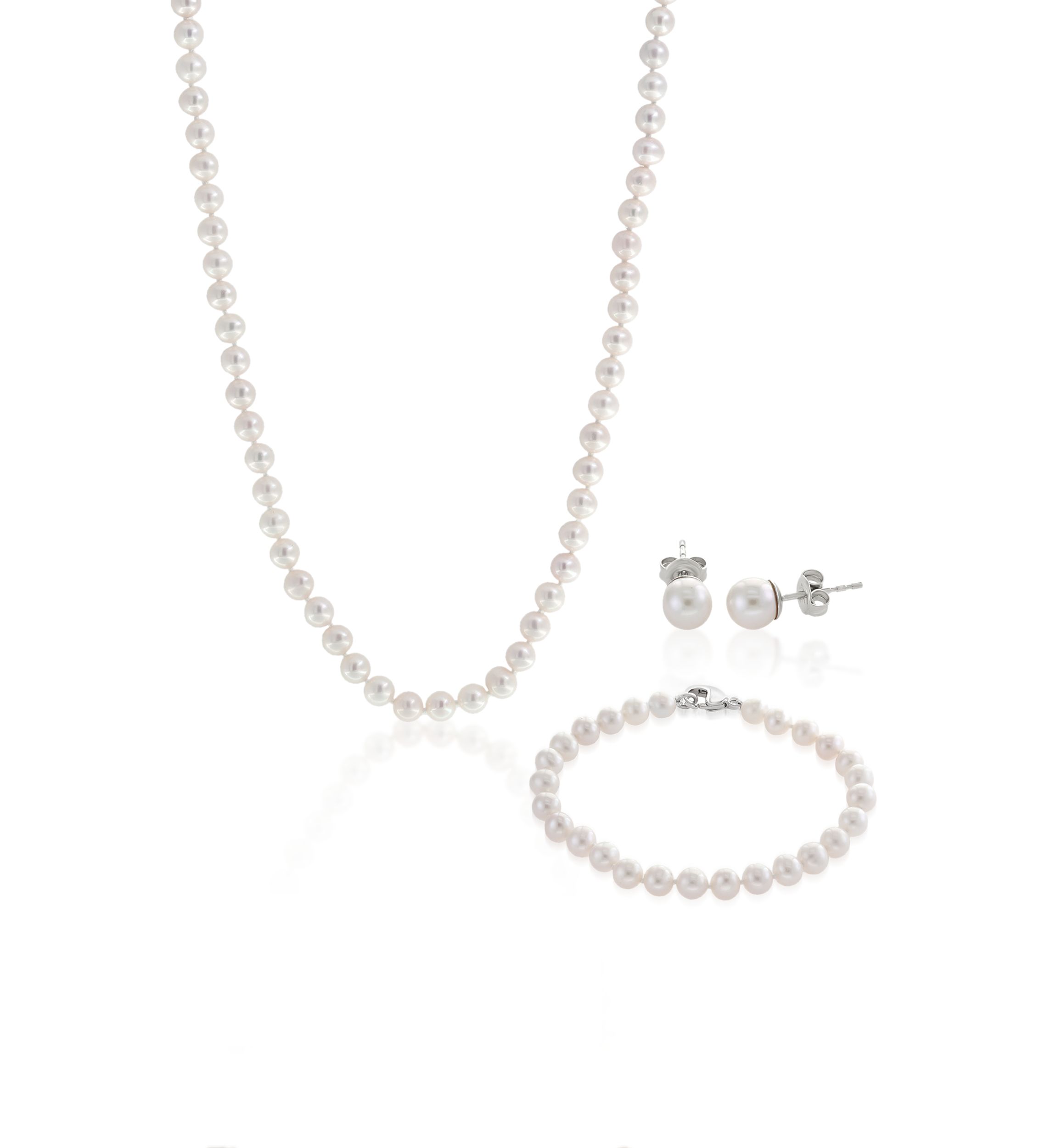 Sterling Silver Freshwater Pearl Necklace, Earrings and Bracelet Set