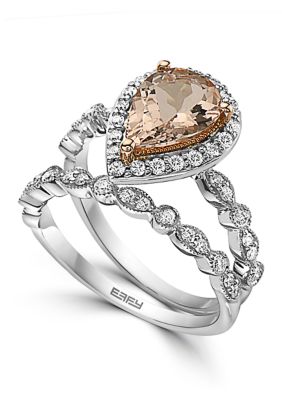 Effy 3/8 ct. t.w. Diamond, 1.4 ct. t.w. Morganite Ring in 14K White Gold, Yellow, 7 -  0617892824050