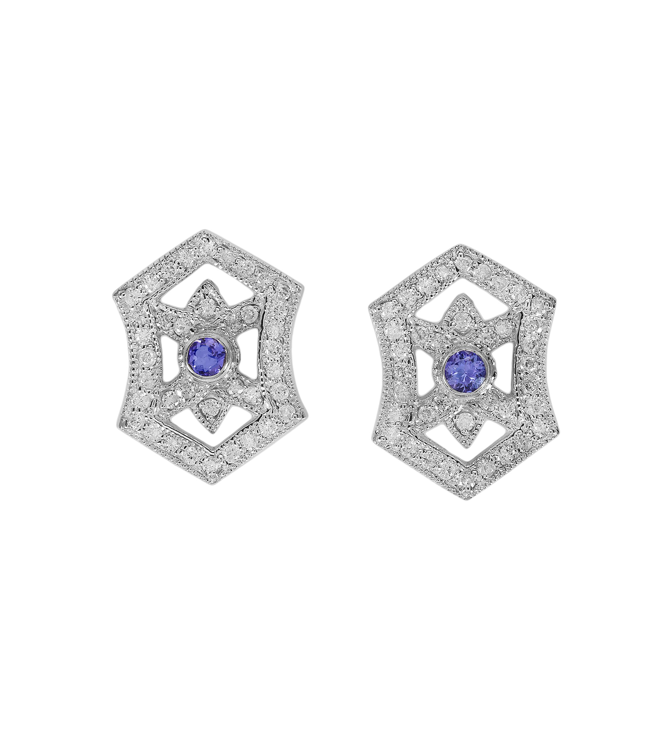 14K White Gold Diamond and Tanzanite Earrings 