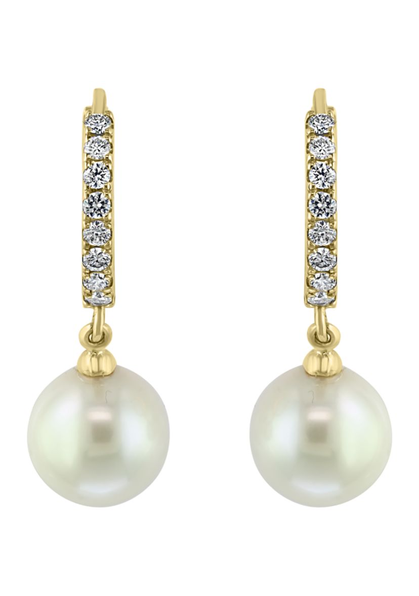 3/8 ct. t.w. Diamond and Freshwater Pearl Earrings in 14K Yellow Gold