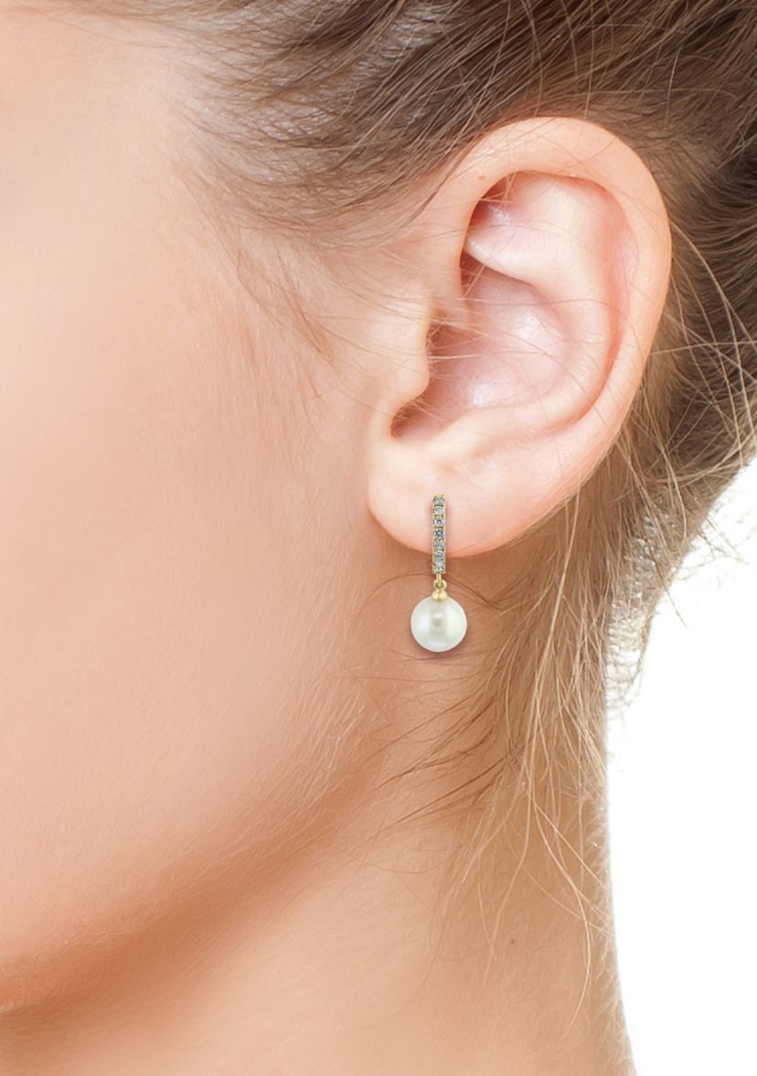3/8 ct. t.w. Diamond and Freshwater Pearl Earrings in 14K Yellow Gold