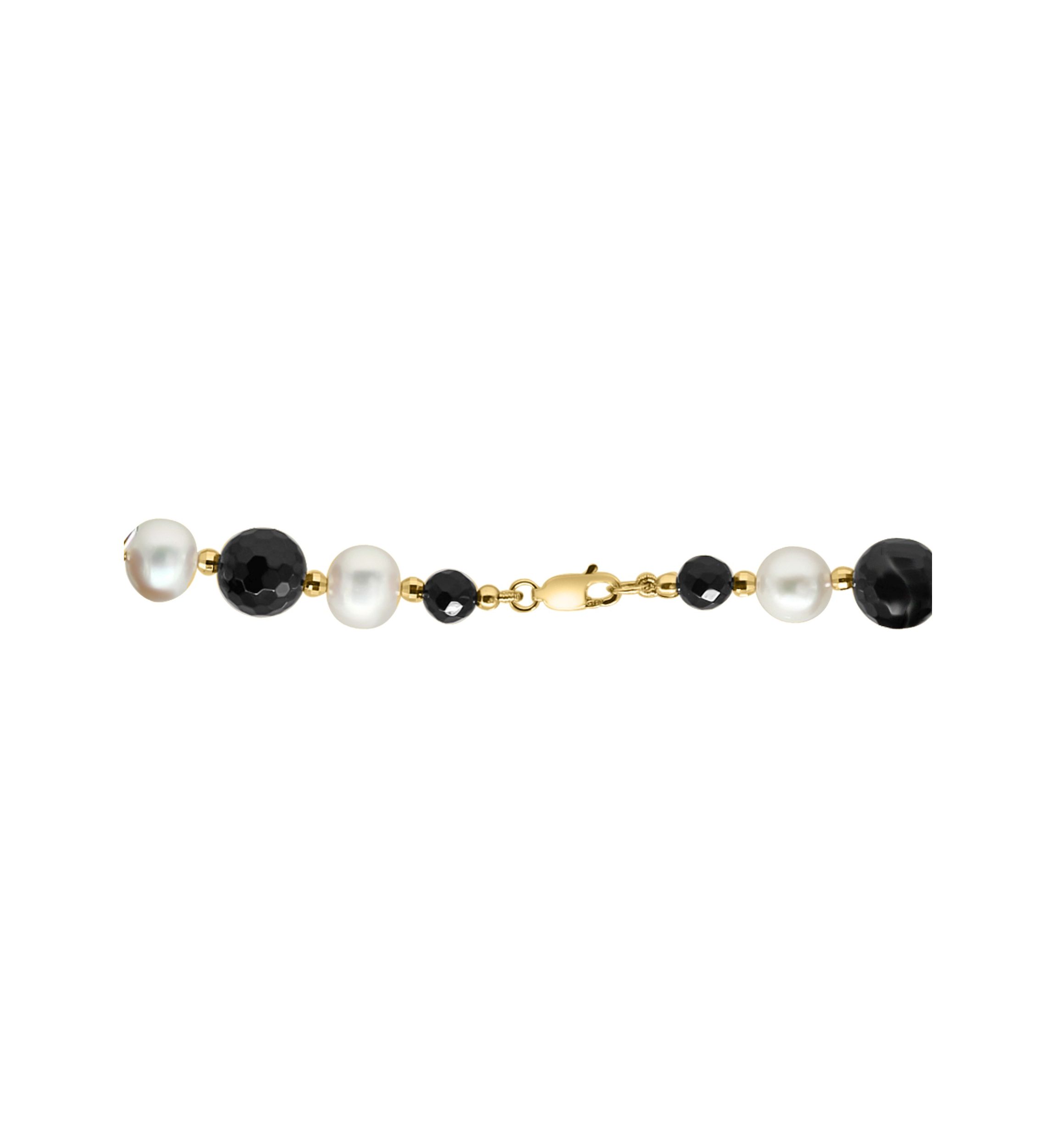  14K Yellow Gold Freshwater Pearl and Onyx 18 Inch Necklace 