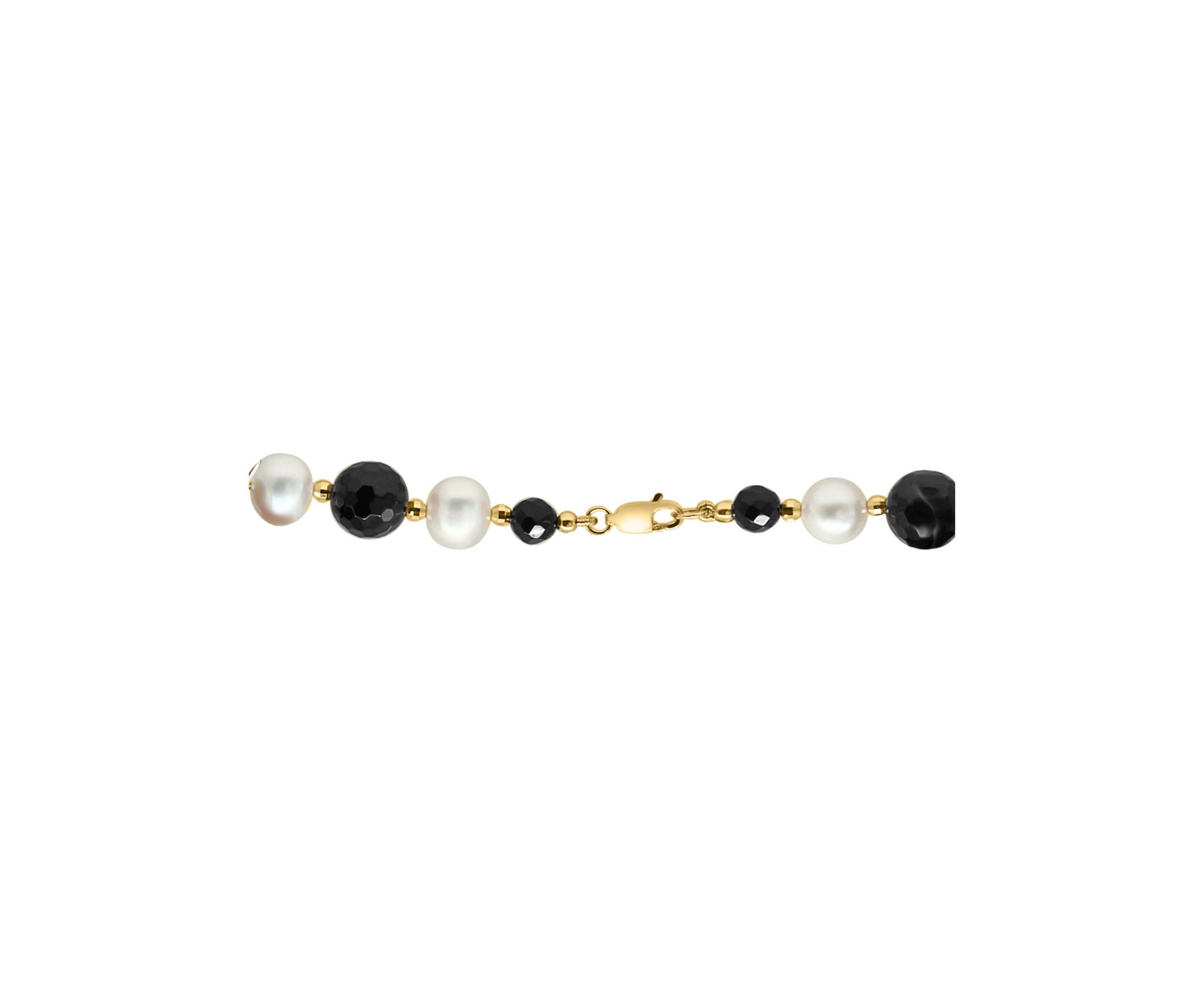  14K Yellow Gold Freshwater Pearl and Onyx 18 Inch Necklace 