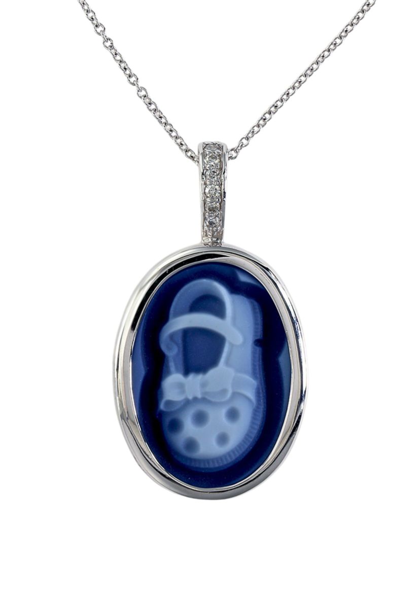 14K White Gold Diamond and Agate Pendant