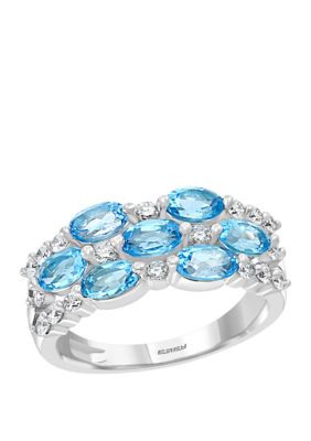 Effy 3/8 ct. t.w. Diamond and 2 ct. t.w. Blue Topaz Ring in 14K White Gold, 7
