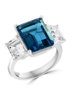 Effy Blue Topaz and White Topaz Square Ring in 14K White Gold, 7
