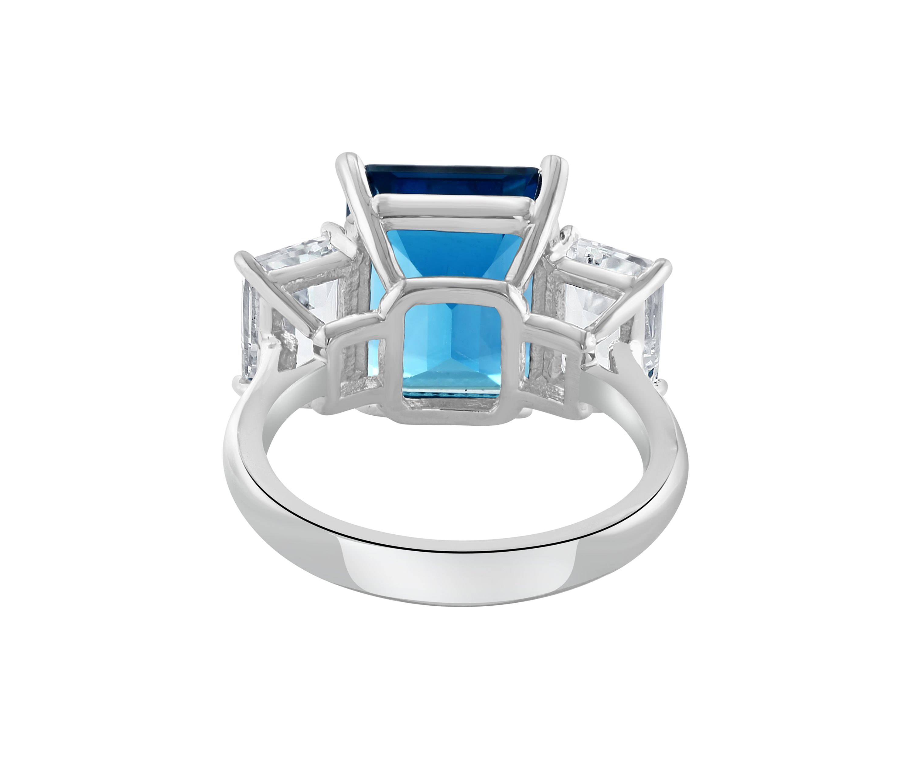Blue Topaz and White Topaz Square Ring in 14K White Gold