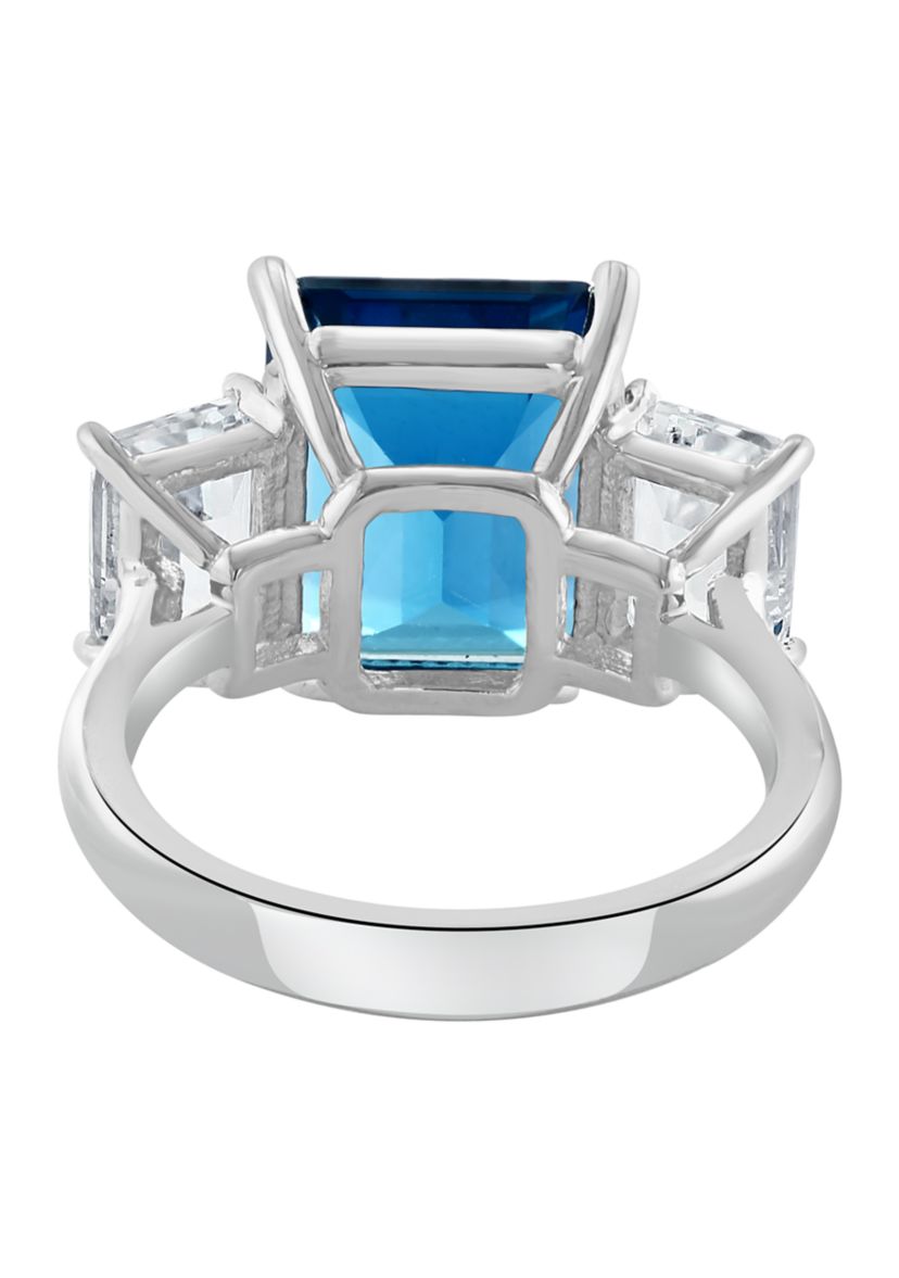 Blue Topaz and White Topaz Square Ring in 14K White Gold