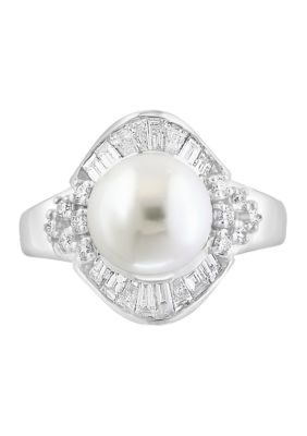 Effy 14K White Gold Diamond and Freshwater Pearl Ring, 7