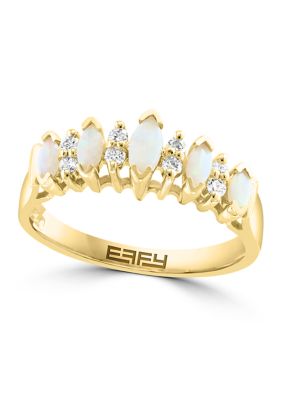Effy 1/10 Ct. T.w. Diamond And 1/2 Ct. T.w. Opal Ring In 14K Yellow Gold
