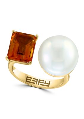 Effy Citrine And Freshwater Pearl Two Stone Ring In 14K Yellow Gold, 7 -  0617892250835