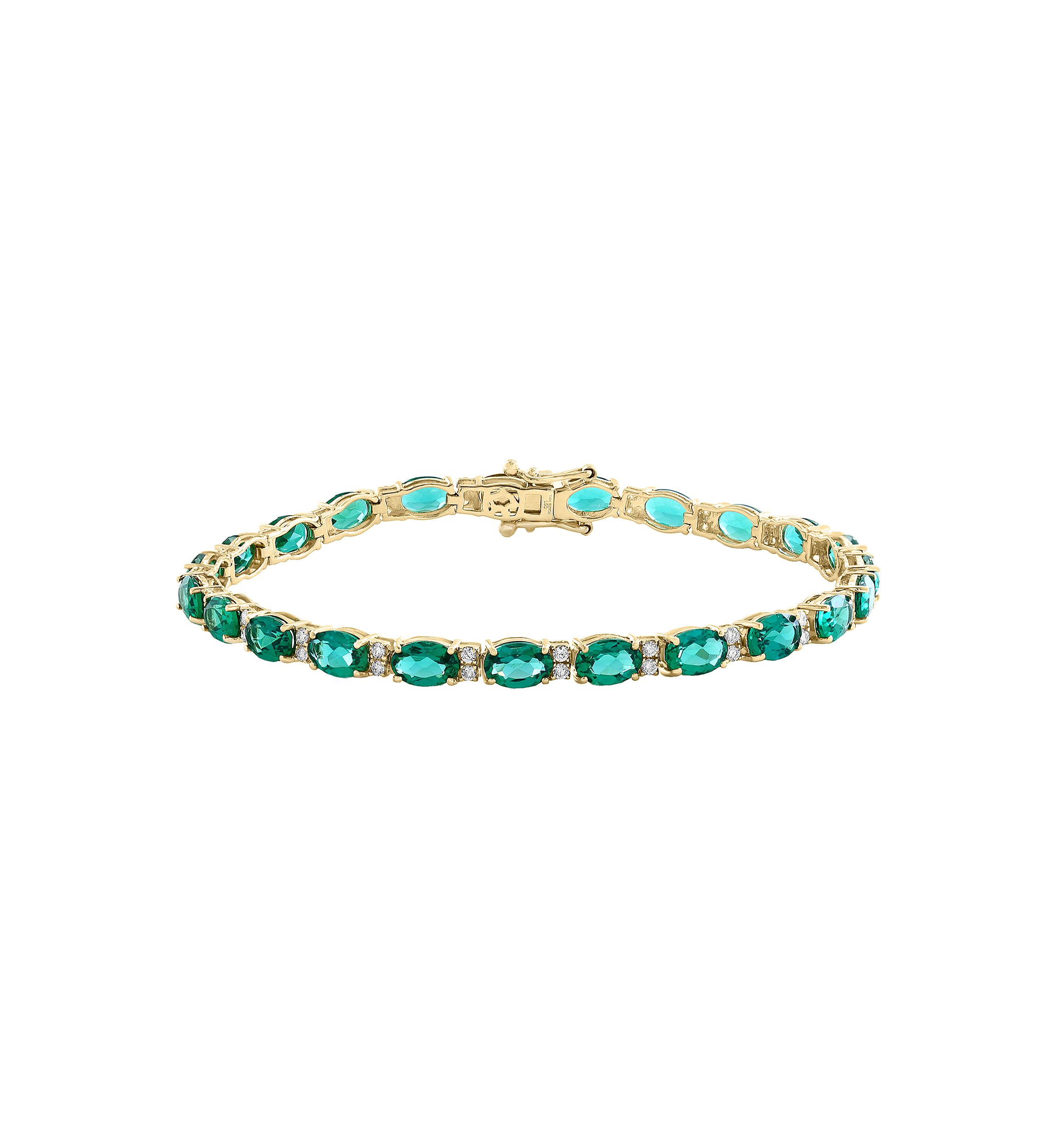 8.15 ct. t.w. Lab Grown Emerald, 1/2 ct. t.w. Lab Grown Diamond Bracelet in 14K Yellow Gold