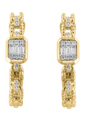 Effy 1/3 Ct. T.w. Diamond Chain Hoop Earrings In 14K Yellow Gold