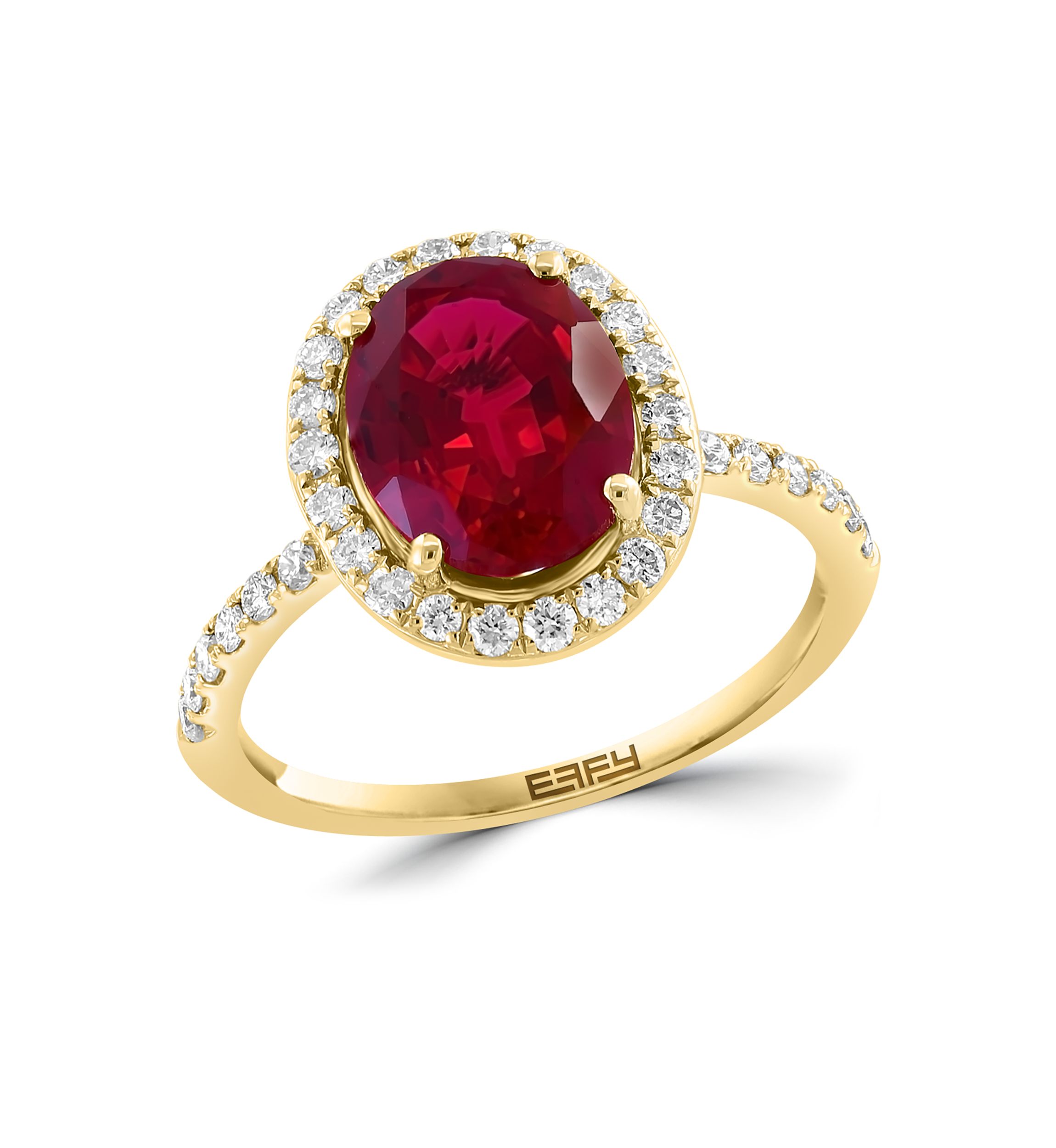 Lab Grown Diamond and Ruby Ring in 14K Yellow Gold