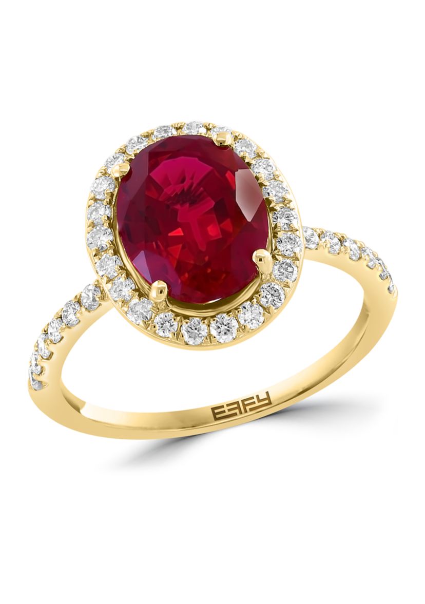 Lab Grown Diamond and Ruby Ring in 14K Yellow Gold