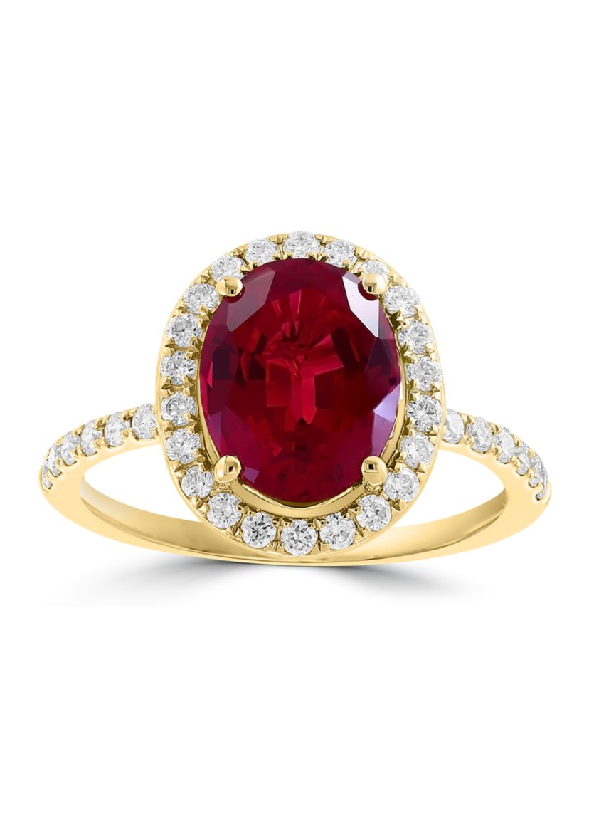 Lab Grown Diamond and Ruby Ring in 14K Yellow Gold