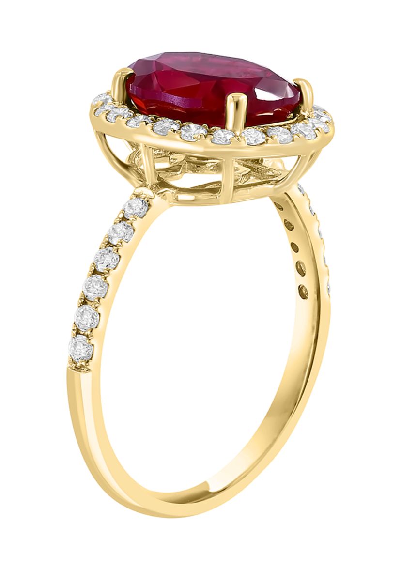 Lab Grown Diamond and Ruby Ring in 14K Yellow Gold