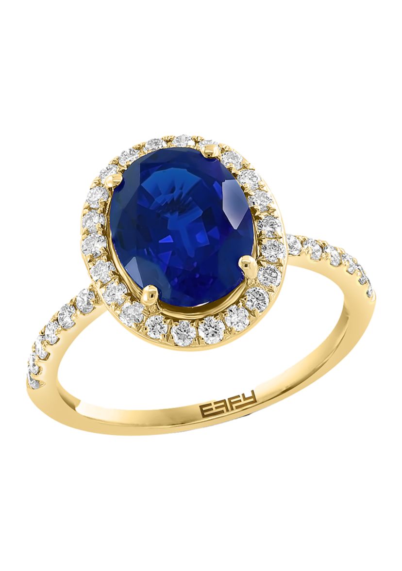 Lab Grown Diamond and Sapphire Ring in 14K Yellow Gold